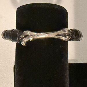 King Baby Studio Sterling Silver Bone Black Leather Wrap Adjustable Bracelet